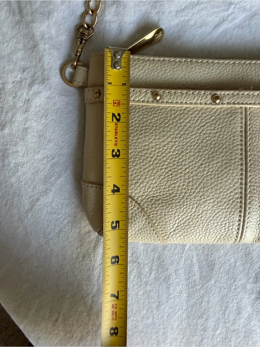 INC International Concepts Cream Leather Crossbody with Gold Chain